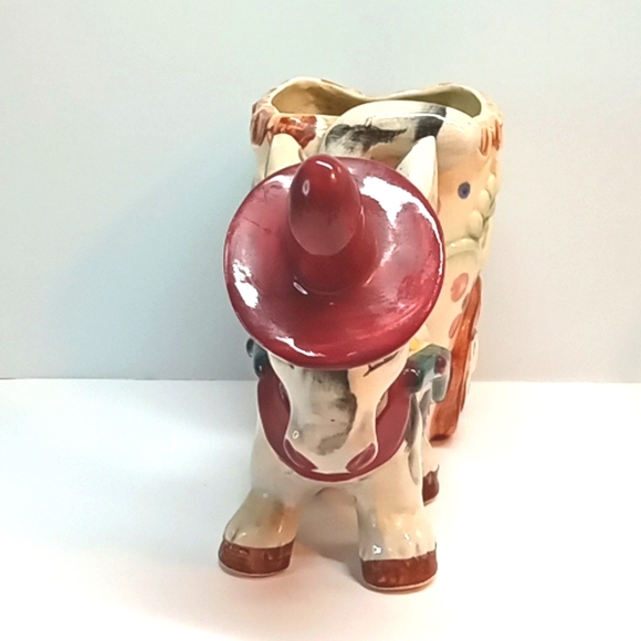 Large vintage ceramic donkey pulling cart planter, hand painted. No flaws - Picture 3 of 8
